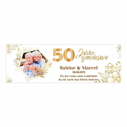 Personalisiertes Banner zur goldenen Hochzeit mit Foto und Wunschtext - 50 Jahre gemeinsam -Dekoration -Jubiläumsbanner- 150x50cm oder 225x75cm