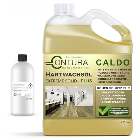 Contura 2,5 Liter Hartwachsöl 2K mit Härter Premium Holzöl Parkettöl Objektöl Treppenöl Fußbodenöl (Bernstein)