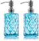 2 Pack 12 Oz Glass Soap Dispenser with Stainless Steel Pump, Refillable Liquid Hand Soap Dispenser for Bathroom, Vanity Countertop, Kitchen Sink, Laundry Room, Home Decor Accessories (Blue)