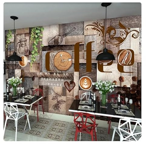 Personalisierte Plank Green Rattan Coffee Fototapete Wandbild Café Küche Essen Restaurant Hintergrund Wanddekoration 3D-Fresko-Poster * 200 cm x 140 cm (78,7 x 55,1 Zoll)
