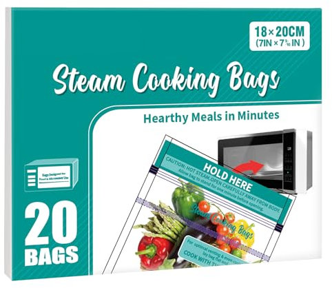 Kiginhans 20 PCS Microwave Steaming Bags Reusable Silicone Food Steam Cooking Bags for Vegetables, Potatoes and Meat, Easy to Use, Keep Fresh (20)