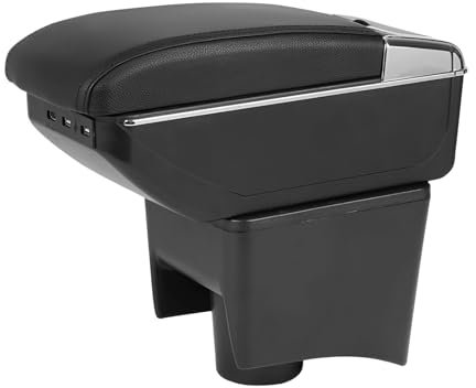Car Armrest Box Compatible with VW Polo MK5(6R) VW Vento, Dual Layer Armrest with 7 USB Charging Ports Black PU Leather Central Console Storage Box Automobile Arm Rest (3 USB)