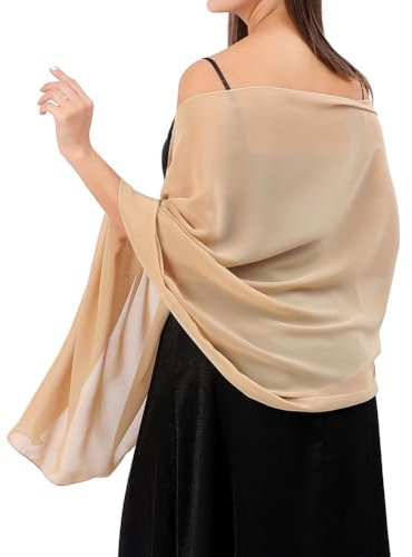 iSpchen Chiffon Stola Schal Sheer Chiffon Tücher und Wraps für Abendkleider, Damen Schal Stola Halstuch Tuch aus Chiffon für Frühling Sommer Ganzjährig Hochzeit Braut Schultertuch,Champagner Gold