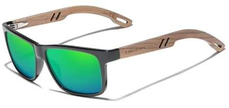 KINGSEVEN Marke Design TR90 + Walnuss Holz Handgemachte Sonnenbrille Männer Polarisierte Brillen Zubehör Sonnenbrille Verstärktes Scharnier (Schwarz Grün)