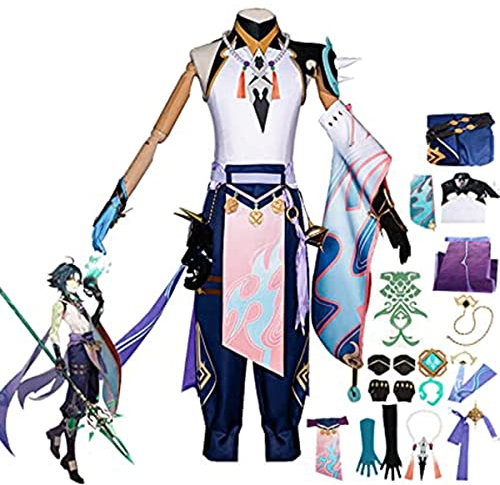 Genshin Impact Kostüm, Xiao Cosplay-Outfits, Anzug für Maskerade, Genshin-Thema, Xiao, Halloween, Karneval, Party, Jacke, Anzug, Kleidung mit Zubehör, Grün, Größe 3XL