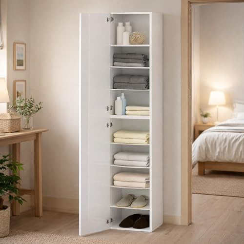 Dmora - Mehrzweckgarderobe 1 Tür Zenone, Mehrzweckschrank mit 1 Tür, Multifunktionsgarderobe, 45x35h190 cm, Weiß