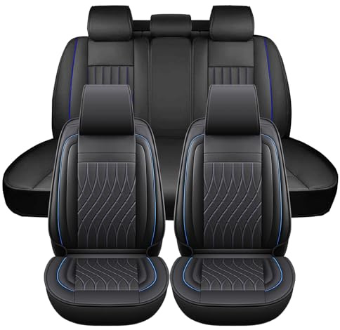 Chifeng Leder Auto sitzbezüge Komplettes Set, Universal Wasserdicht Autositzschoner Auto sitzbezüge vorne für 5 Sitz Den Meisten Limousinen SUV Pick-up Truck (Blau)