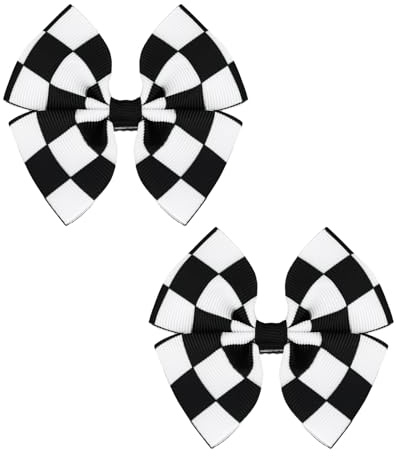 2stk Karierte Haarspange im Racing-Stil, Schwarz-Weiße Haarschleifen-Clip Haar-Accessoires Krokodilklemmen Kariertes Racing-Styling für Dickes Dünnes Haar Damen Mädchen Kinder