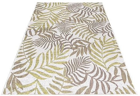 Stilvoll Günstig by ELMM Teppich Outdoor Balkon Garten Außenbereich Beige 240 x 340 Palmen Design Kurzflor
