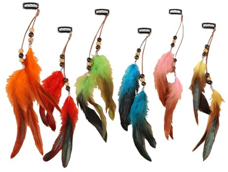 6 extensiones de pelo con plumas, estilo bohemio, accesorios para manualidades, horquillas hippie, accesorios para el pelo para carnaval, Halloween, disfraces, mujeres, cosplay, accesorios para