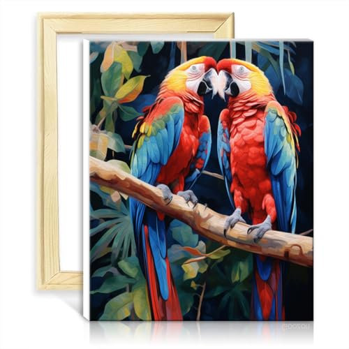 TANGFEIY Peinture par numéro perroquet dans la jungle Kit de peinture par numéros pour adultes Numéro acrylique avec pinceaux Maison Salon Décoratif Sans cadre (40x50cm)