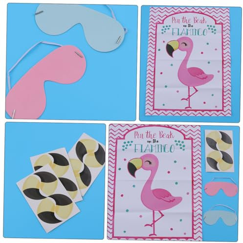 Vaguelly 2sätze Flamingo-Aufkleber Mit Pin The Beak Spiel-Poster Und Augenmaske Für Kinderspiele Geburtstagsfeiern Und Partys Als Wanddeko Oder Raumdekoration