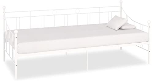 Myheimly Tagesbett-Rahmen Bettgestell Metallbett Bettsofa Bett Kojenbett Einzelbett Schlafzimmerbett Bettrahmen Lattenrost Weiß Metall 90×200 cm