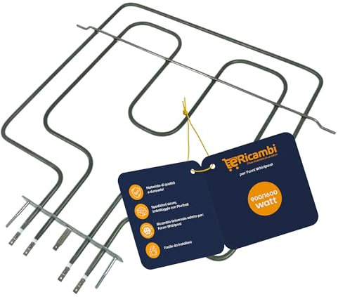 eRicambi® Resistenza Elettrica Superiore Grill Forno - Potenza 900/1600W - Compatibile con Whirlpool Ariston Indesit - Dimensioni: 365x330 (mm) - Lunghezza Flangia 150 (mm) Larghezza 24 (mm)