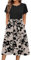 Zeagoo Damen Kleider Sommer Rundhals Blumenmuster Strandkleid Casual Wickelkleid mit Taschen Elegant Swing Kleid Knielang Kurzarm A Linie Business Kleider Florale XXL