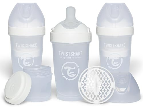 Twistshake 3x Pro Double Biberon Anti-Colique avec Récipient à Lait en Poudre - 260 ml | Mamelon en Silicone à Débit Moyen | Biberon de Lait pour Bébé sans BPA | Convient aux Bébés de 2m+ | Blanc