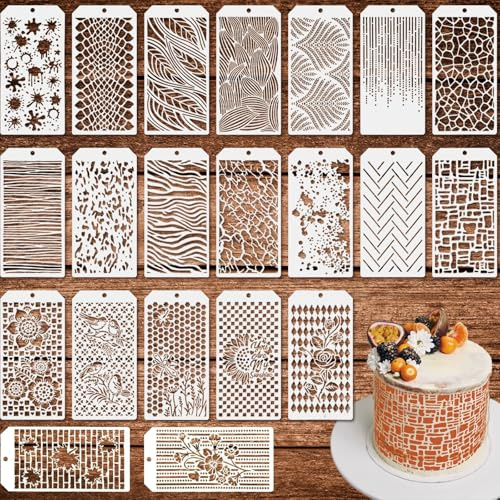 Textur Schablonen zum Malen, 21-tlg. 23,9x11,9 cm Kunststoff Schablonen für Kunsthandwerk Wiederverwendbar, Naturinspirierte Muster mit Blumen, Blättern & Geometrischen Designs, für Wandleisten
