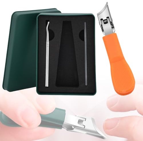 Eagle Beak Angled Nail Clippers 3-Piece Set, Angled Nail Clippers, Wide Green Eagle Beak Nail for Thick, Ingrown with Anti-Splash Design (Orange)