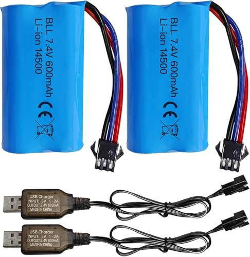 YUNIQUE Green-CLEAN-Power 2er Set Li-Ion Akku 7.4V 600mAh 2S mit SM-3P Stecker USB Ladegerät für RC Car Stunt Flip Car TK3086B TK-3082B G20601 DE82