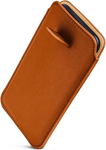 ONEFLOW Liberty Case für iPhone 16 Pro Handy Einsteckhülle mit Rückzugfunktion, PU Leder Handytasche, Schutzhülle mit Lasche, Sleeve Etui Hülle zum Einstecken, Braun