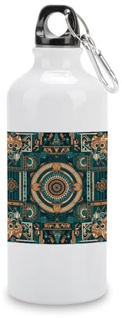 Borraccia sportiva in alluminio bianco, 600 ml, con stampa vintage riutilizzabile, a prova di perdite, portatile, isolata, con moschettone, per bici, campeggio, viaggi