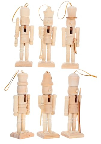 MOTHNUR 6pcs DIY Unpainted Wooden Nutcracker Soldier Ornaments Christmas Decoration for Home Garden Fireplace Party Festive Holiday Craft
