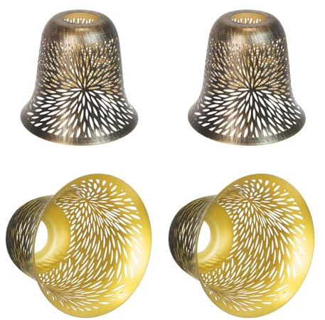 Lot de 4 housses de rechange pour ventilateur de plafond en métal chrysanthème gravé, raccord de 4,2 cm, hauteur 14,2 cm et diamètre 12,7 cm pour abat-jour suspendu
