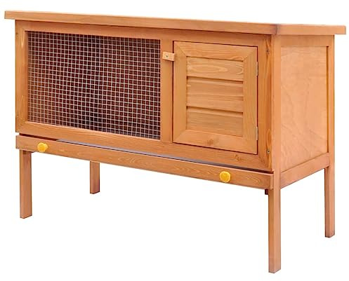 Einstöckiger Kaninchenstall mit Aufklappbares Dach und Ausziehtablett, Kleintierhaus, Meerschweinchen Tierstall für Hinterhof, 90x45x65.5 cm Braun Holz