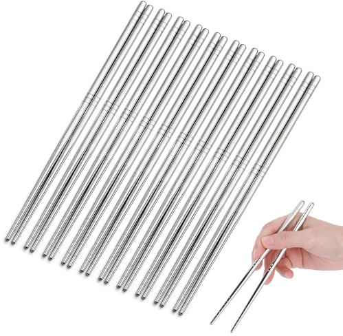 10 paires de baguettes en acier inoxydable, 23 cm, lavables au lave-vaisselle, baguettes réutilisables pour la cuisine chinoise, japonaise et coréenne