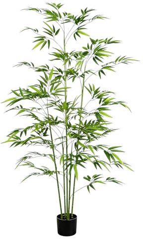 Hamlody Arbre de Bambou Artificiel,180cm de Haut, Plante Verte Réaliste,Décoration en Bambou avec Feuilles Simulées et Tronc Naturel,Convient À Une Utilisation en Extérieur,Bureau