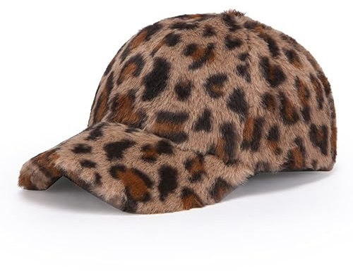 fdsmall Frauen Winter Leopard Baseball Cap Winter Leopard Newsboy Hut Faux Pelz Plüsch Thermal Hut für Frauen