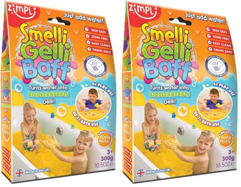 ZIMPLI - Smelli Gelli Baff Tutti Frutti, 1 Bath or 6 Play Uses, Great Fun & Easily wipes up, Children's Birthday Gift, Water Toy for children 4 5 6 7 8 9 (Pack of 2)