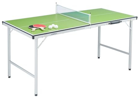 Relaxdays Tischtennisplatte, klappbarer Tischtennistisch mit Netz, 2 Schläger, 3 Bälle, HxBxT: 71 x 150 x 67 cm, grün