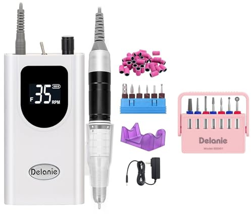 Delanie Ponceuse à Ongles Professionnelle 35000 RPM, lot avec Set de 7 Embouts de Ponçage 3/32 en Carbure de Tungstène & Diamant