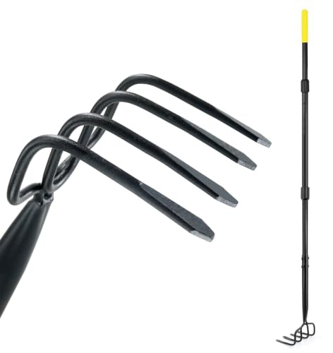 Colwelt 4 Tines Garden Cultivator Rake 150cm, Hand Tiller Garden Tool with Sharp Forged Steel Head, Cultivators for gardening with Long handle, Garden Tiller for Digging Loosening Weeding