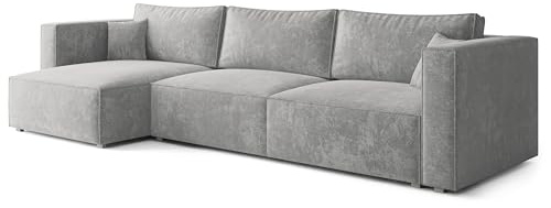 Masseno Ecksofa TOLMO LM mit Schlaffunktion L-Form, Glamour Sofa mit Bettkasten, Wohnzimmersofa, Couch, Soffa, Bettsofa, Couchgarnitur - Hellgrau, LUMO 65