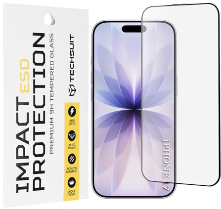Techsuit Displayschutzfolie für iPhone 17 Gehärtetes Glas mit Antistatisch, Staubabweisend, Vollständige Abdeckung, Stoßschutz, Oleophobe Beschichtung, Anti Fingerabdruck, Blasenfrei, ESD