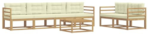 vidaXL Outdoor-Sofagarnitur mit Kissen 6 pcs Weiß und Creme, Gartenmöbel, modernes Outdoor-Sofa Set, modulare Sitzgelegenheiten, Loungemöbel für deinen Garten