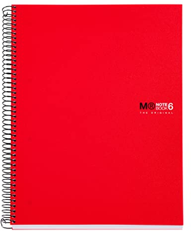 Miquelrius - A4 kariertes Notizbuch 5 mm, 150 Blatt mit 6 Farbbändern, extraopakes 70 g/m² Papier, robuste Polypropylenumschläge mit 4 Lochungen, Notebook The Originals, Rot