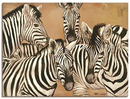 ARTLAND Wanddeko Leinwand Bilder Wandbild Peter Lang Zebras Tiere Wildtiere Zebra Malerei Orange A0XE