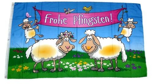 Drapeau Joyeux Pentecôte agneaux 90 x 150 cm