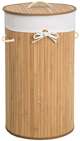 TecTake Panier à Linge Robuste Corbeille en Bambou bac à Linge Pliable + Sac à Linge Amovible - diverses modèles - (57L Naturel Rond | no. 401837)