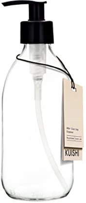 Kuishi Seifenspender Klar mit Schwarzer Plastikpumpe, [300ml, 1 Stück], Nachfüllbare Leere Pumpflasche für Handseife, Spülmittel, Duschgel, Shampoo und Lotion (BPA-Frei)