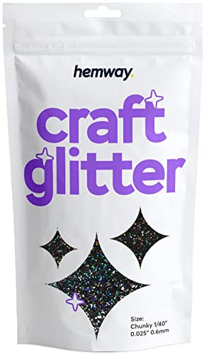Hemway Schwarz Holographische Craft Glitter 100g 3,5 Unzen Chunky 1/40 0,025 0.6MM für Kunsthandwerk Tumblers Papier Glasdekorationen Verschönern