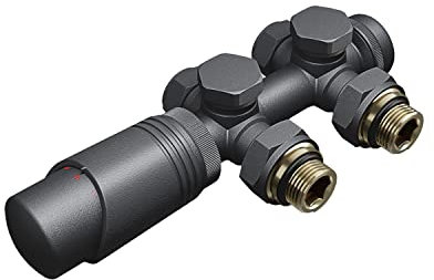 ELEGANT Multiblock Set für Heizkörper Anschlussarmatur inkl.Thermotstat Hahnblock Ventil Heizungszubehör Eck- und Durchgangsform Anthrazit