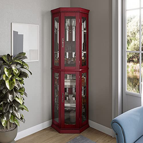 Belleze Kurio-Schrank mit Beleuchtung aus gehärtetem Glas mit Einlegeböden, 2 Farben (Kirsche und Walnuss) Lorona Curio Kabinett cherry