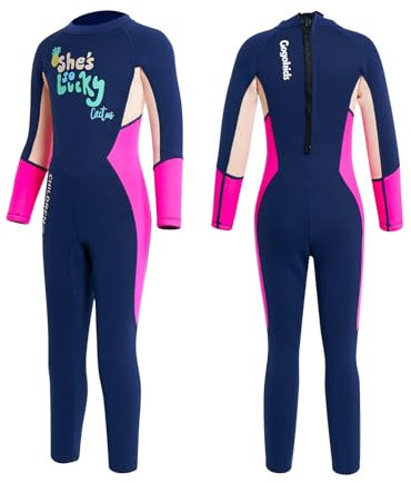 Gogokids Muta Termica per Bambina Ragazze - Costumi da Bagno Bambini Muta da Sub Intero 2.5mm Neoprene Costumi da Mare per Surf Diving Snorkeling Nuotare UV 50+ Protezione Solare, Rosa+Blu, L