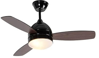 Qazqa - Modern Deckenventilator mit beleuchtung schwarz mit Holzaufdruck 96cm mit Fernbedienung - Rotar I Wohnzimmer I Schlafzimmer - Stahl Rund - LED geeignet E27