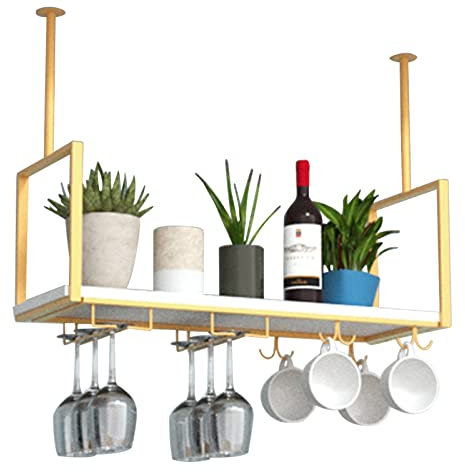 Hamankim Étagère montée au Plafond Bar Flottant Étagère à vin Restaurant Porte-Verre à vin Cuisine Casserole, Étagères de Rangement dorées pour Organiser Les ustensiles de Cuisine (Size : 80x30x60cm)