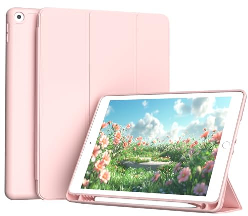 ZOYU Case for iPad 9th/8th/7th Generation with Pencil Holder, Slim Stand Smart Case with Soft TPU Back Cover, Auto Sleep/Wake for iPad 10.2 Inch 2021/2020/2019, Pink